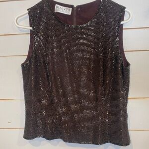 Oleg Cassini Shimmering Brown Sequin Blouse